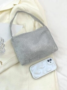 水鑽裝飾晚會包,金屬亮絲手拿包適合派對,女性優雅錢包適合婚禮