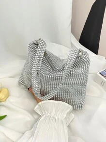 水鑽裝飾晚會包,金屬亮絲手拿包適合派對,女性優雅錢包適合婚禮