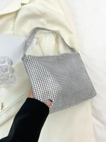 水鑽裝飾晚會包,金屬亮絲手拿包適合派對,女性優雅錢包適合婚禮