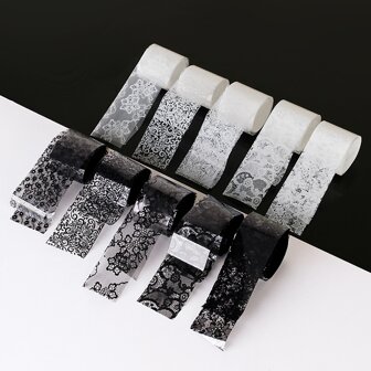 ART LALIC 10 Rolls 2.5*40cm Black & White Lace Nail Foil, Nail Art Transfer Foil Starry Sky Decals For DIY Manicure Decoration