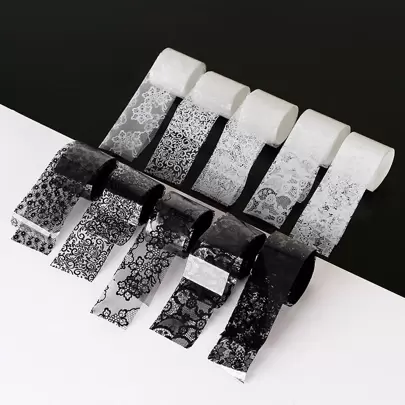 ART LALIC 10 Rolls 2.5*40cm Black & White Lace Nail Foil, Nail Art Transfer Foil Starry Sky Decals For DIY Manicure Decoration