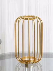 1pc 18cm Electroplated Gold Iron Art Flower Vase With Glass Tube Rama Decoration Rama Gifts Birthday Graduation E-I-D Home Decor Room Decor Glass Vase - Gold - View 6