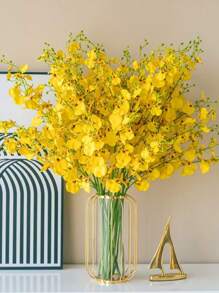 1pc 18cm Electroplated Gold Iron Art Flower Vase With Glass Tube Rama Decoration Rama Gifts Birthday Graduation E-I-D Home Decor Room Decor Glass Vase - Gold - View 3