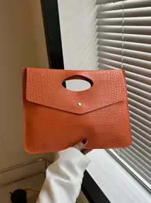 Fashionable Crocodile Pattern Clutch Bag With Large Capacity, Simple & Stylish Women's Purse For Phone And Small Items - Orange - View 1