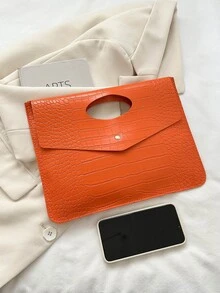 Fashionable Crocodile Pattern Clutch Bag With Large Capacity, Simple & Stylish Women's Purse For Phone And Small Items - Orange - View 5