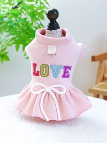 情人節1入組小型和中型犬貓寵物衣服,帶有鉤繩d環,可愛的字母設計愛的粉色裙子 - 粉色 - 查看 2