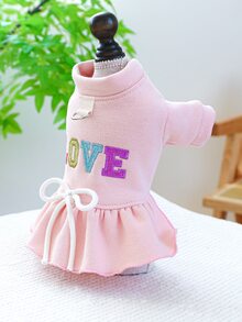 情人節1入組小型和中型犬貓寵物衣服,帶有鉤繩d環,可愛的字母設計愛的粉色裙子 - 粉色 - 查看 4