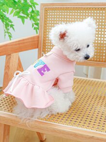 情人節1入組小型和中型犬貓寵物衣服,帶有鉤繩d環,可愛的字母設計愛的粉色裙子 - 粉色 - 查看 3