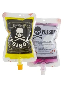 5pcs 250ml Spooky Plastic Zipper Bags With Skul Pattern, Suitable For Beverage Storage And Drinking Wedding Party Gift Bags - Multicolor - View 9