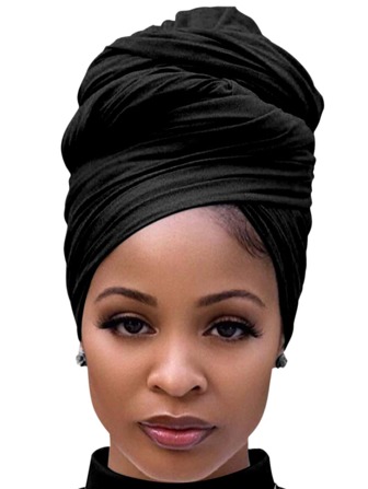 Women's Long Black Elastic Knit Headscarf, Breathable & Lightweight Head Wrap, Solid Color For Summer Headband