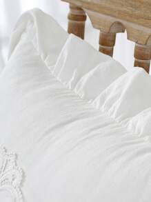 1pc Floral Embroidered Ruffle Trim Cushion Cover Without Filler, Modern Embroidered Design Decorative Cushion Cover For Bed, Sofa - Multicolor - View 5