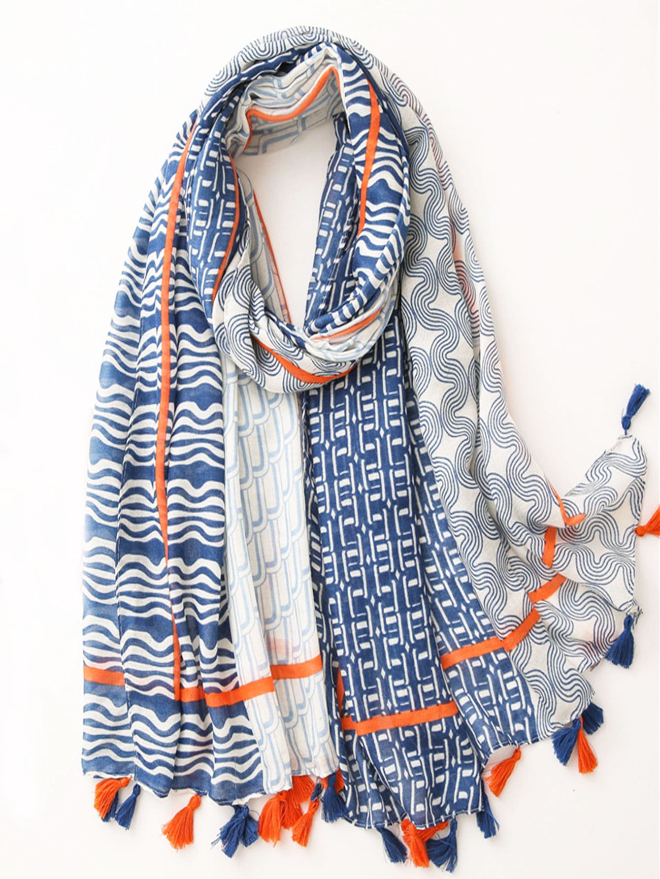 1 pieza Pañuelo estampado, Chal de seda de moda, Envoltorio protector solar - Azul - Ver 1