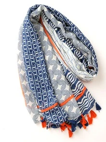 1 pieza Pañuelo estampado, Chal de seda de moda, Envoltorio protector solar - Azul - Ver 2