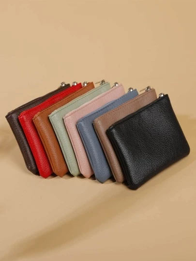 Porte-cartes ultra-fin avec motif de litchi et porte-clés, rose vif, style décontracté chic pour femmes. Petit portefeuille, porte-monnaie, portefeuille de voyage pour hommes