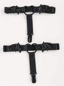 2pcs Women Gothic Style Leg Harness Garter Belt With Bat Wings Decoration And Skirt, Versatile Performance Costume Accessory Halloween Valentine's Day Valentines - Black - View 2