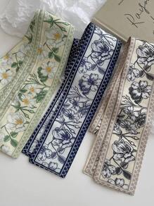 1套女士別緻多用途窄圍巾，帶玫瑰花卉圖案，仿絲材質，可用作髮帶、圍巾或系在包上，適合春季、夏季、秋季 - 彩色 - 查看 1