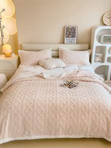 1 Miếng Màu thuần Giường Chăn Tính hai mặt Flannel Lông cừu - Màu be - Xem 2