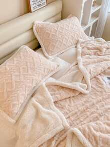1 Miếng Màu thuần Giường Chăn Tính hai mặt Flannel Lông cừu - Màu be - Xem 6