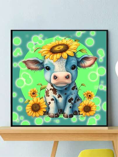 1件套奶牛圖案水鑽繪畫成套工具,水鑽繪畫套裝適用於家庭牆面裝飾禮品