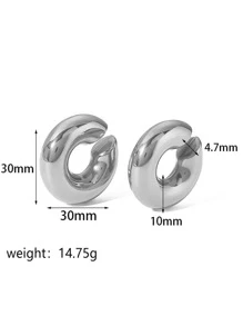 1pair Hollow Out Stainless Steel Clip-on Earrings Silver Color - Silver - View 2
