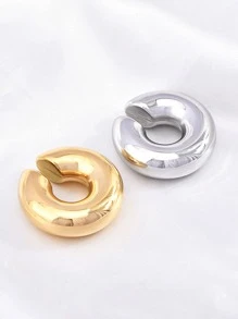 1pair Hollow Out Stainless Steel Clip-on Earrings Silver Color - Silver - View 5