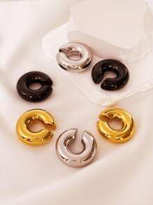 1pair Hollow Out Stainless Steel Clip-on Earrings Silver Color - Silver - View 7