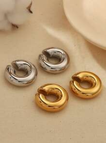 1pair Hollow Out Stainless Steel Clip-on Earrings Silver Color - Silver - View 6