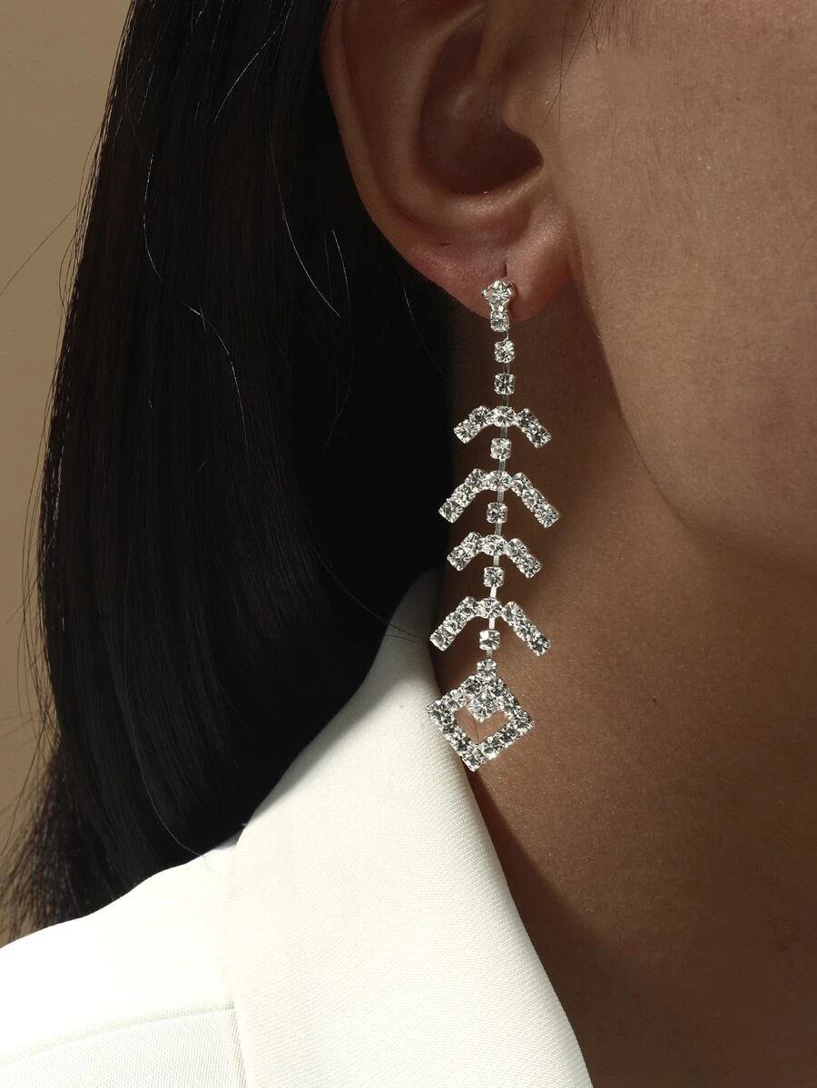 1pair Sparkling Rhinestone Women's Long Earrings