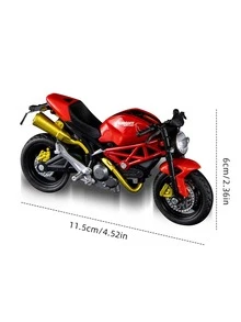 1pc 1:18 Cool Alloy Friction Powered Motorcycle With Stand, Simulation Motor Bike Collectible Model Decor Ornament - Red - View 8