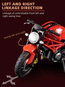 1pc 1:18 Cool Alloy Friction Powered Motorcycle With Stand, Simulation Motor Bike Collectible Model Decor Ornament - Red - View 3