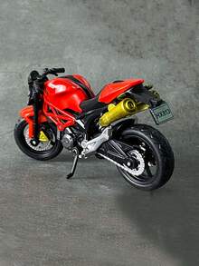 1pc 1:18 Cool Alloy Friction Powered Motorcycle With Stand, Simulation Motor Bike Collectible Model Decor Ornament - Red - View 7