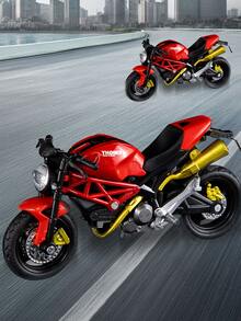 1pc 1:18 Cool Alloy Friction Powered Motorcycle With Stand, Simulation Motor Bike Collectible Model Decor Ornament - Red - View 5