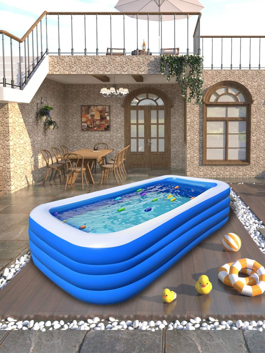 Niños 1 pieza grande inflable cuadrado familia piscina para casa usar , adecuado para grueso plegable exterior nadar baño piscina para jugar - Azul y blanco - Ver 1