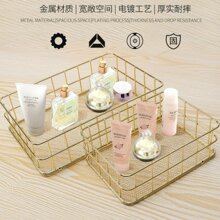铁艺收纳篮，网底金属桌面收纳箱，创意金属收纳篮，开学礼物，房间装饰 - 金色 - 查看 2
