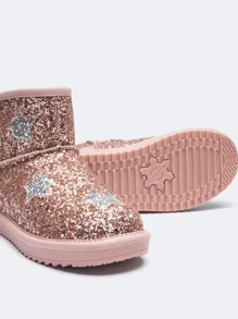 Balabala Nữ Sinh Thời Trang Mùa Đông Đầm Trang Trí Họa Tiết Ngôi Sao Ủng Ấm Áp Dày Chống Trơn Trượt Trẻ Em Giày Quà Tặng Giáng Sinh - Hồng - Xem 5