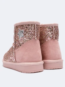 Balabala Nữ Sinh Thời Trang Mùa Đông Đầm Trang Trí Họa Tiết Ngôi Sao Ủng Ấm Áp Dày Chống Trơn Trượt Trẻ Em Giày Quà Tặng Giáng Sinh - Hồng - Xem 2