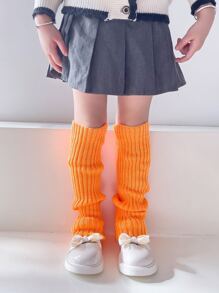 1pair Girls Neon Color Knitted Leg Warmers, For Princess Casual, Holiday, Party Costume - Orange - View 1