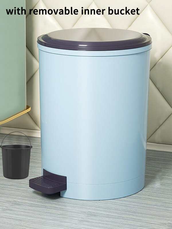 Plastic Small Trash Can, Round Cylindrical Soft-Close Small Trash Can With Foot Pedal, Waste Basket for Bathroom, Bedroom, Home Office, Living Room, Kitchen, 3.2Gallon, Blue