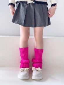 1 Pair Toddler Girls Neon Color Knit Ribbed Leg Warmers, For Princess Casual, Party, Costume - Hot Pink - View 3