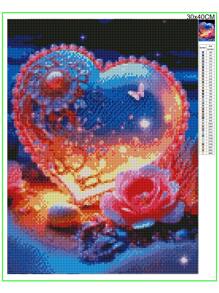 1set 30x40cm Diamond Painting Art Canvas Acrylic Heart, Butterfly & Flower Diy Diamond Painting Suitable For Home Decor - Black - View 3