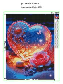 1set 30x40cm Diamond Painting Art Canvas Acrylic Heart, Butterfly & Flower Diy Diamond Painting Suitable For Home Decor - Black - View 2