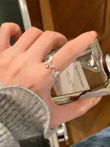 打開蝴蝶戒指首飾類輕奢風格蝴蝶戒指獨特高結尾感覺 - 銀色 - 查看 4