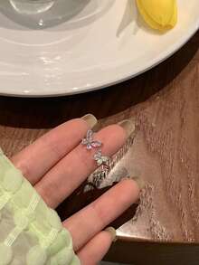 打開蝴蝶戒指首飾類輕奢風格蝴蝶戒指獨特高結尾感覺 - 銀色 - 查看 3