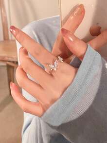 打開蝴蝶戒指首飾類輕奢風格蝴蝶戒指獨特高結尾感覺 - 銀色 - 查看 2