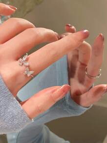 打開蝴蝶戒指首飾類輕奢風格蝴蝶戒指獨特高結尾感覺 - 銀色 - 查看 1