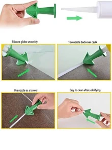 3 piezas calafatear Boquilla de silicona Utensilio para aplicar algo calafatear Herramienta Raspador Utensilio para aplicar algo de silicona calafateo Herramienta Boquilla epoxy pistón Accesorio para piso limpieza azulejo ladrillo articulación suciedad Espátula - Verde - Ver 4