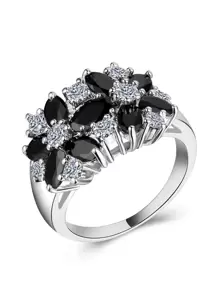 1 pieza Anillo con diseño de flor con detalle de circonita cúbica glamorosa de cobre como regalo de San Valentín - Negro - Ver 1