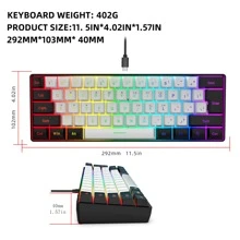 SNPURDIRI Black And White RGB Lighting ABS Cable Keyboard, Compact 61 Keyboard, Suitable For PC/ Game Players, Typists, Travelers, Convenient Business Travel 60% Cable Game Keyboard - Black and White - View 10
