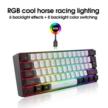 SNPURDIRI Black And White RGB Lighting ABS Cable Keyboard, Compact 61 Keyboard, Suitable For PC/ Game Players, Typists, Travelers, Convenient Business Travel 60% Cable Game Keyboard - Black and White - View 5