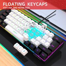 SNPURDIRI Black And White RGB Lighting ABS Cable Keyboard, Compact 61 Keyboard, Suitable For PC/ Game Players, Typists, Travelers, Convenient Business Travel 60% Cable Game Keyboard - Black and White - View 3